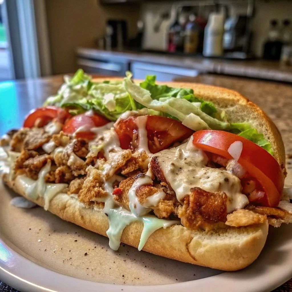 Freshly made chopped chicken bacon ranch sub with juicy filling.