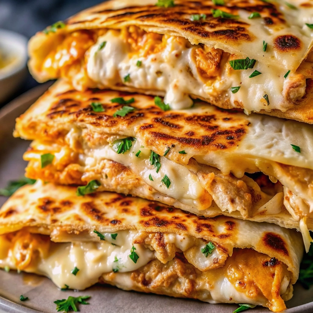 Toasted Cheesy Garlic Chicken Wrap with melty cheese and chicken filling.