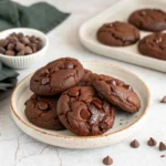 Freshly baked fudgy brownie cookies with crackly tops on a wire cooling rack.