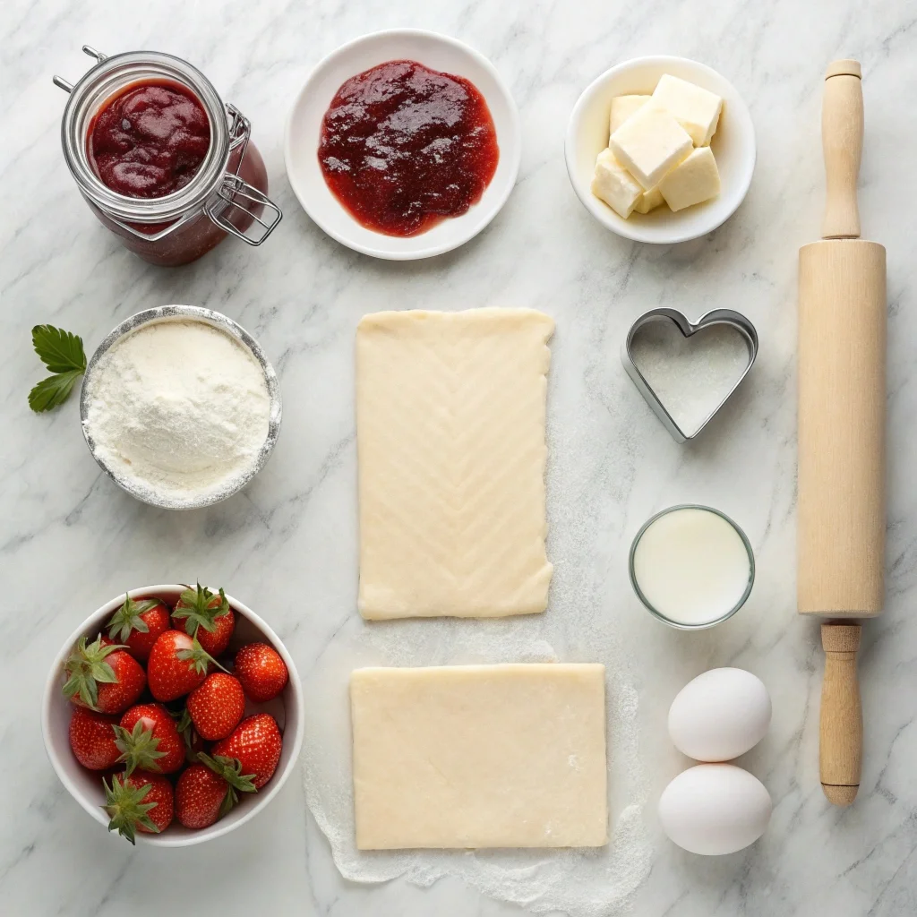 Simple ingredients for easy Strawberry Cream Cheese Heart Danishes