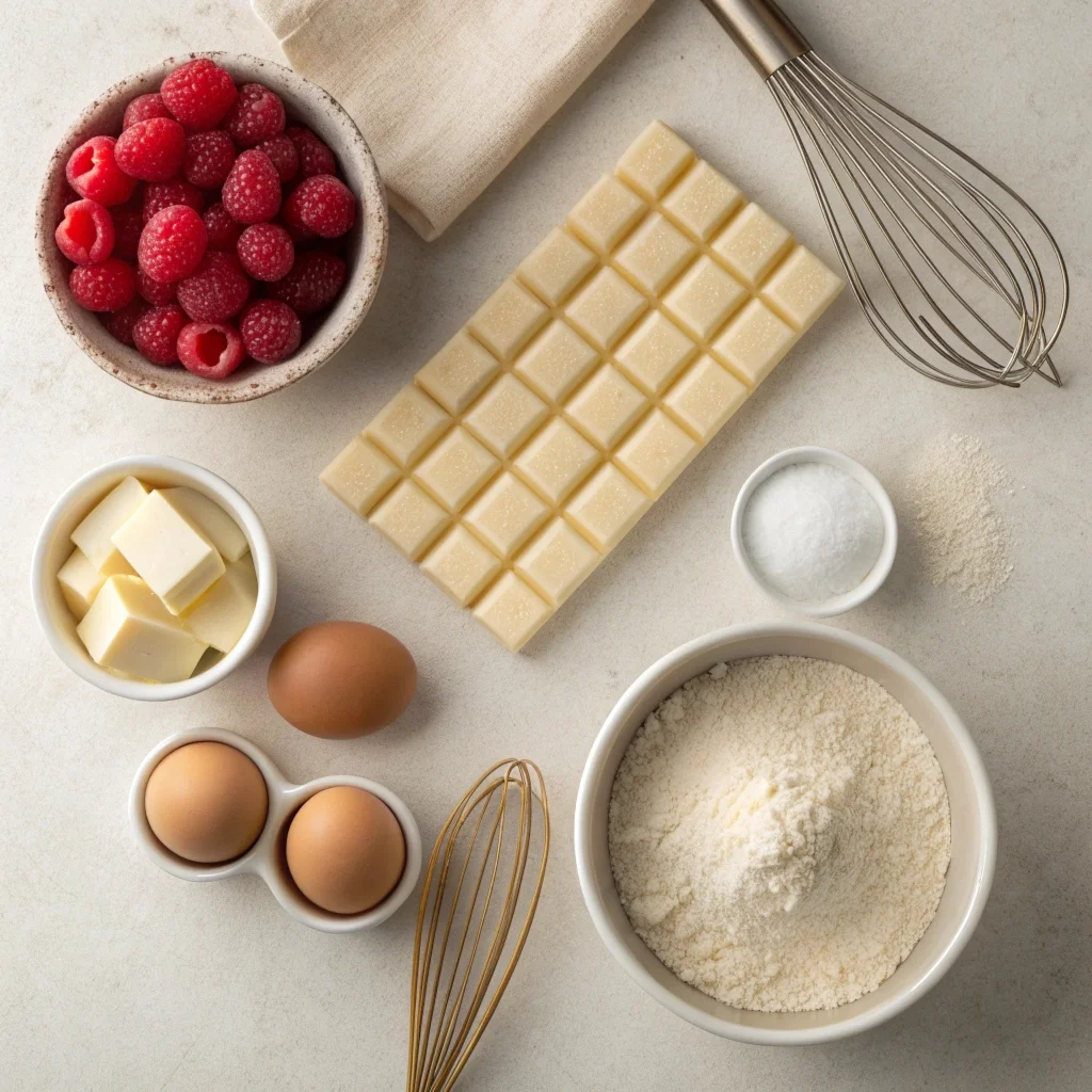 Simple ingredients for easy Raspberry White Chocolate Lava Cakes
