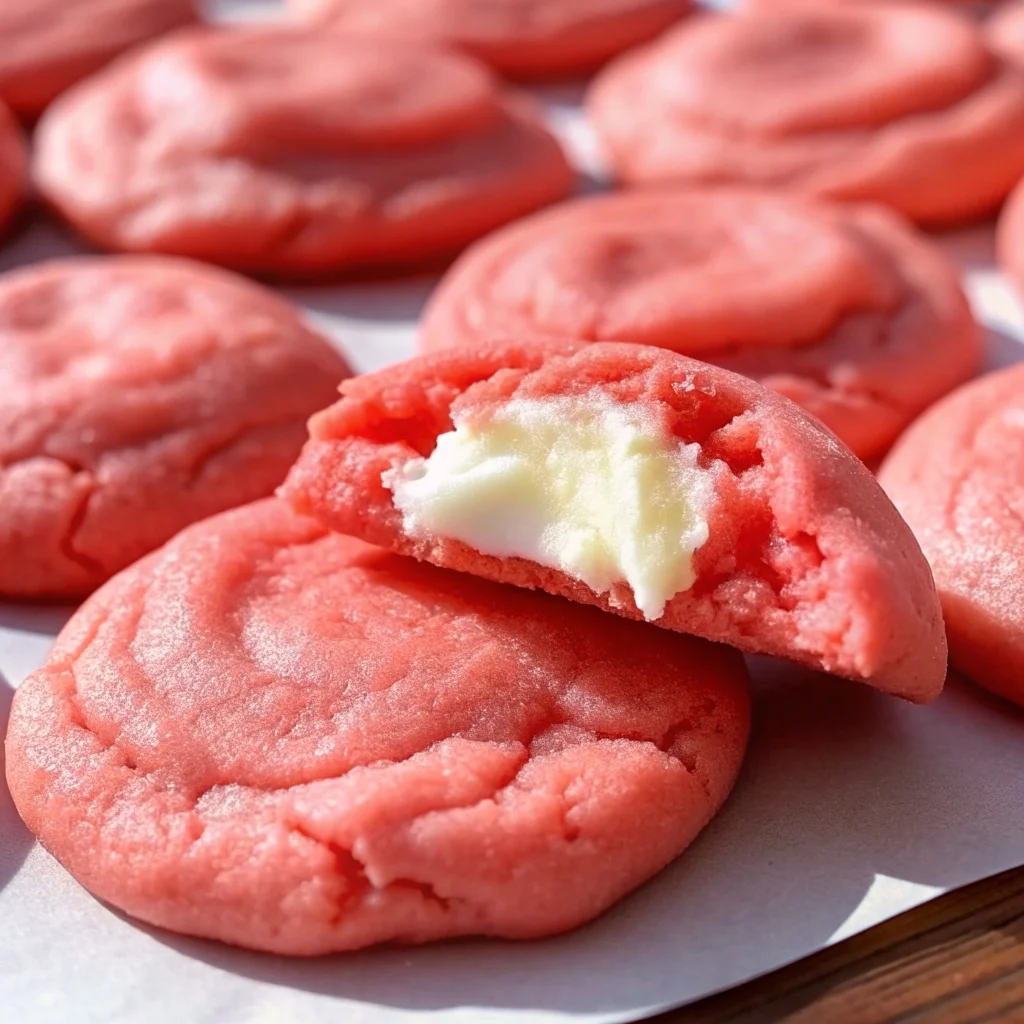 Easy, stunning Strawberry Cheesecake Cookies with a creamy surprise center