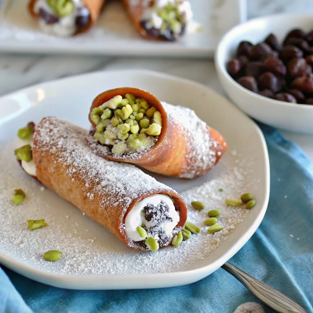 Easy authentic cannoli siciliani – crispy fried shells with creamy ricotta filling, chocolate chips, and pistachios