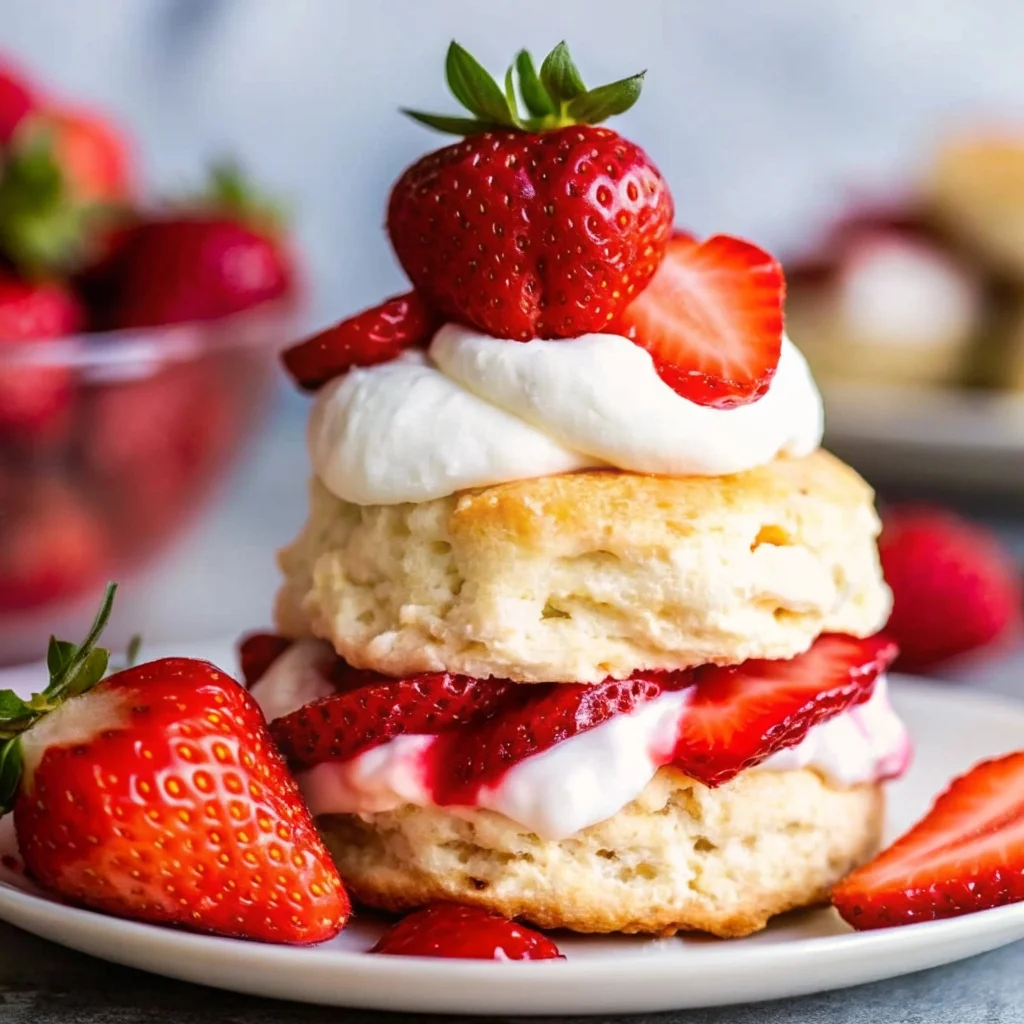 Easy classic strawberry shortcake – flaky buttermilk biscuit, juicy strawberries, homemade whipped cream