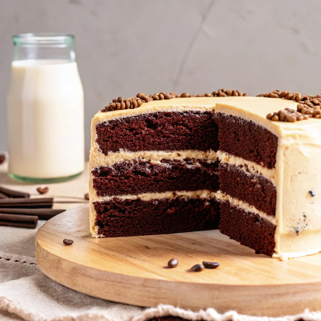 Easy coffee chocolate cake – three layers of moist chocolate cake with creamy coffee buttercream