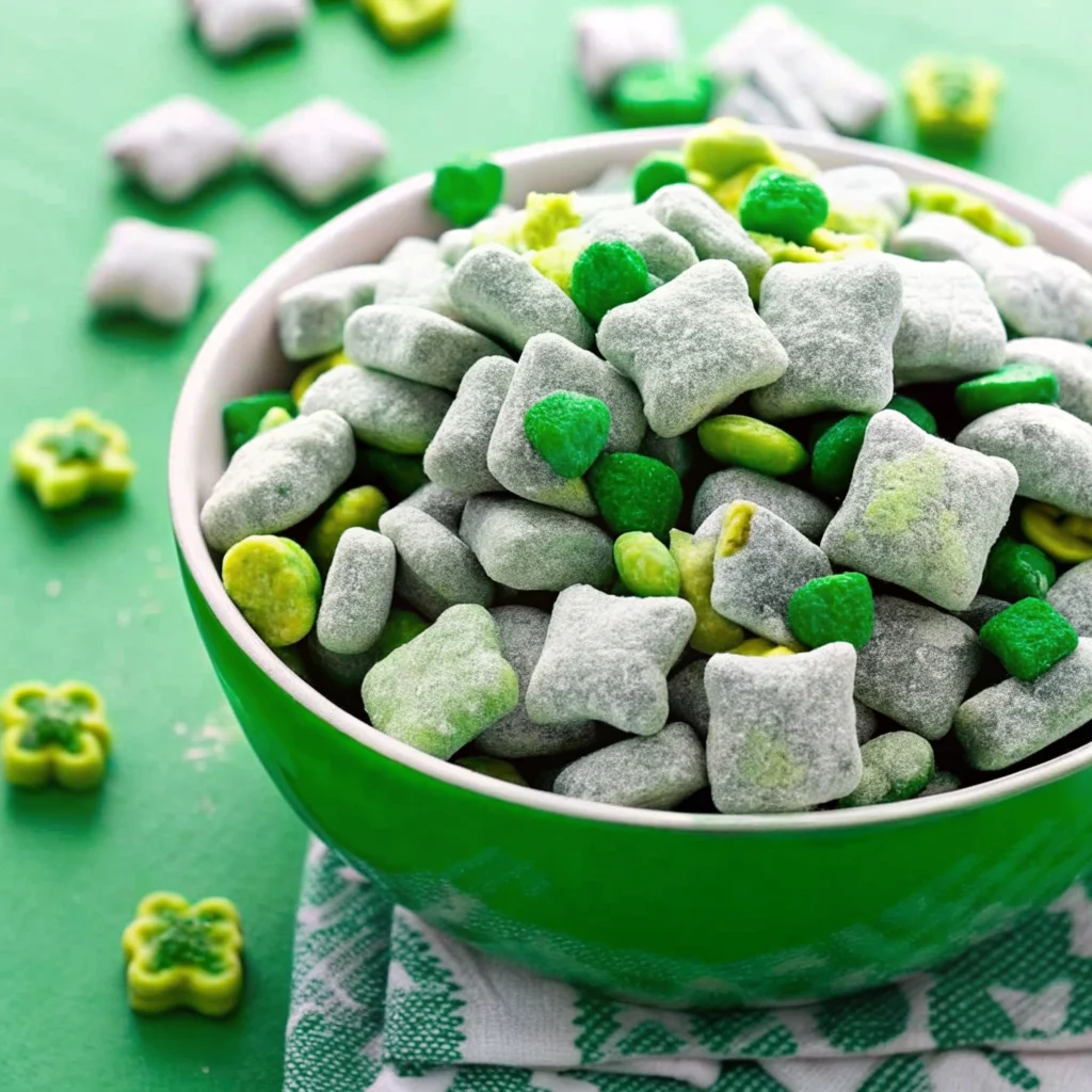 Fun & festive St. Patrick's Day Puppy Chow – the ultimate sweet snack mix