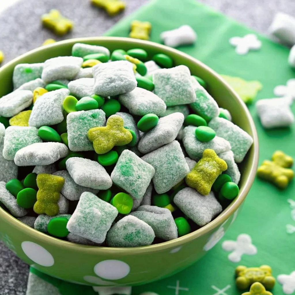 Fun & festive St. Patrick's Day Puppy Chow – the ultimate sweet snack mix
