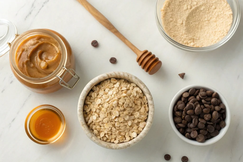 Ingredients for easy no-bake peanut butter energy bites