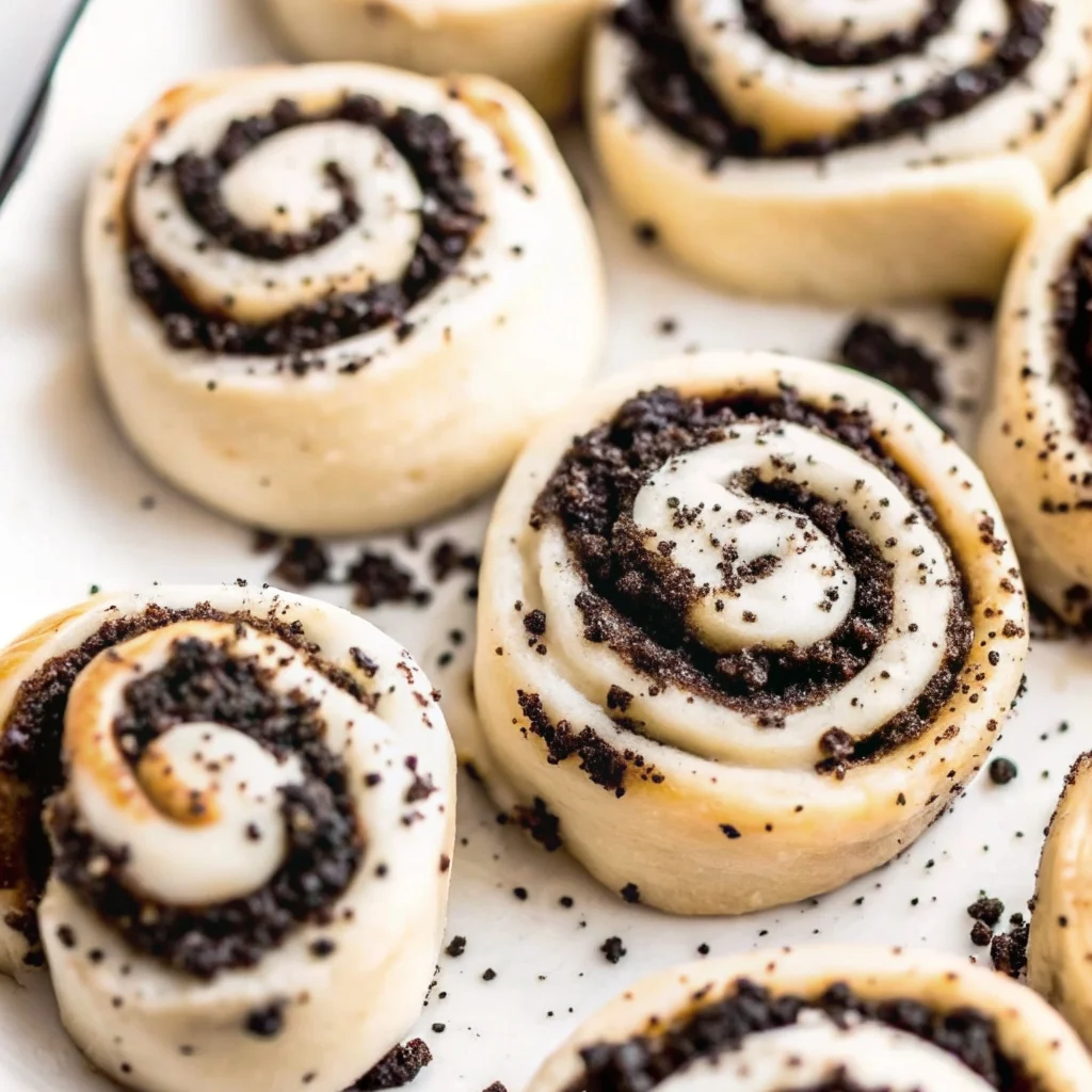 Easy cookies and cream cinnamon rolls – soft, fluffy, with crushed Oreo filling and vanilla icing