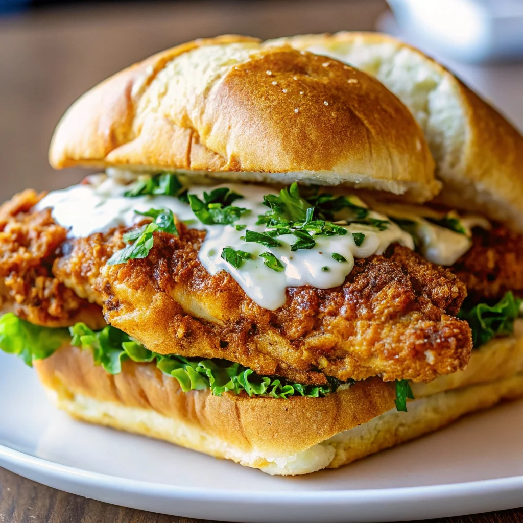Easy Cajun crispy chicken sandwich with garlic aioli – golden crispy, spicy, creamy, on a brioche bun