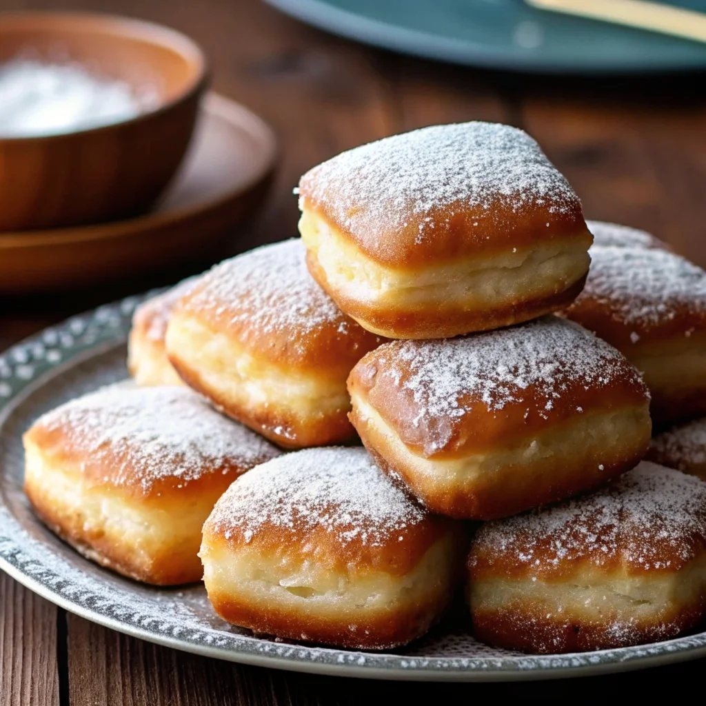 Easy vanilla french beignets – golden, puffy, deep-fried dough with powdered sugar