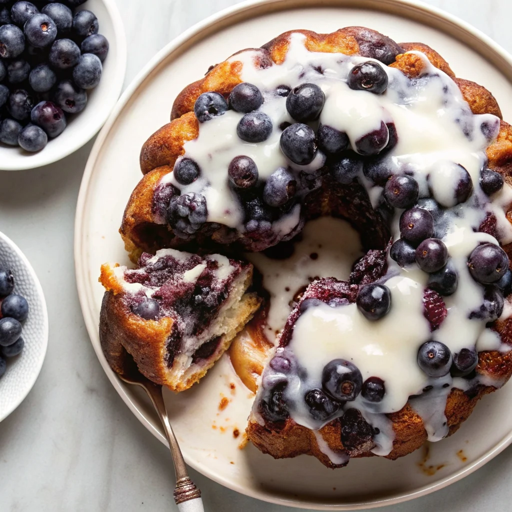 Easy blueberry monkey bread – pull-apart bread with juicy blueberries and cinnamon sugar coating