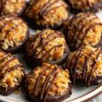 Easy no-bake samoa cookies – toasted coconut, caramel, and chocolate – a Girl Scout favorite made at home!