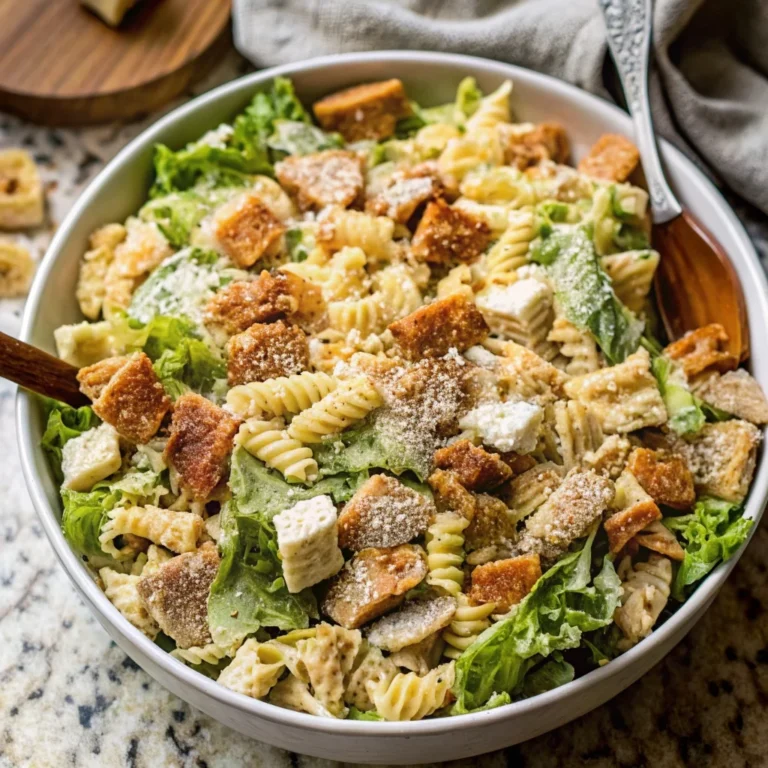 Easy chicken caesar pasta salad – creamy, crunchy, perfect for lunch or dinner