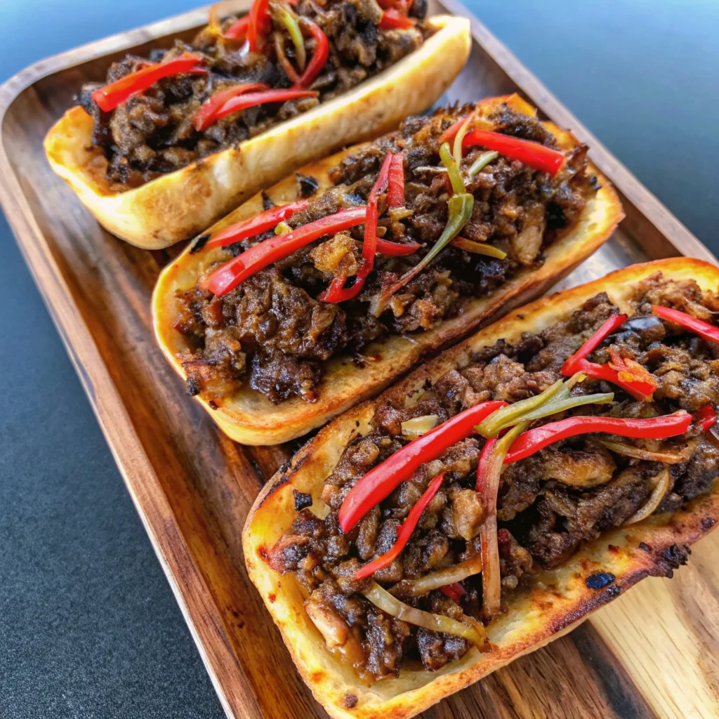 The ultimate griddled cheesesteak – shaved ribeye, caramelized onions, melted Cooper Sharp cheese on a hoagie roll