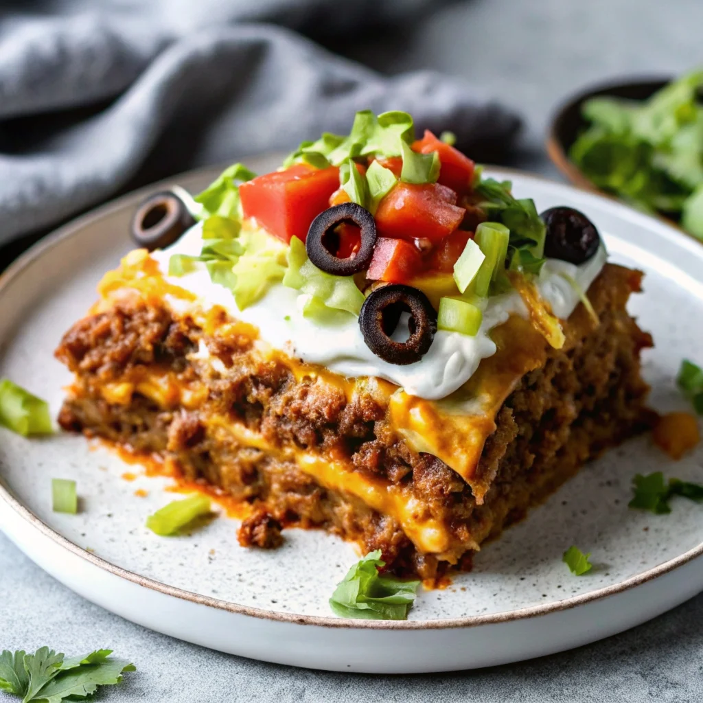 Easy cheesy low carb taco casserole – keto-friendly, loaded with seasoned beef, cheese, and veggies
