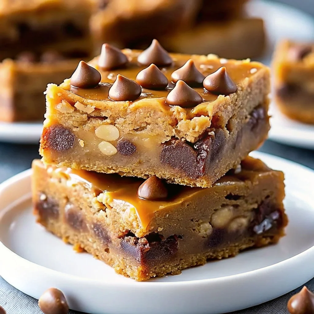 Easy better than anything bars – gooey cookie bars with chocolate chips and caramel swirl