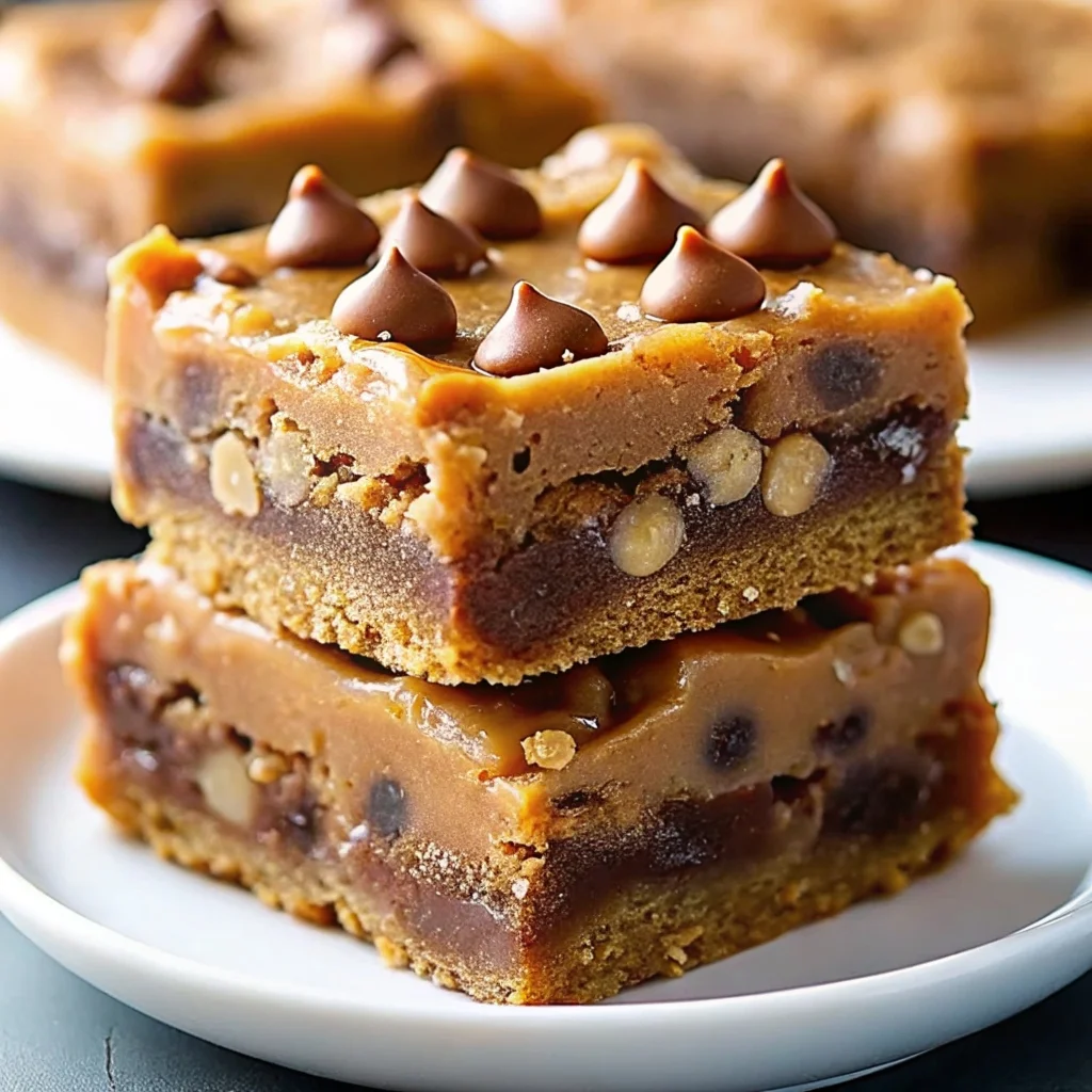 Easy better than anything bars – gooey cookie bars with chocolate chips and caramel swirl