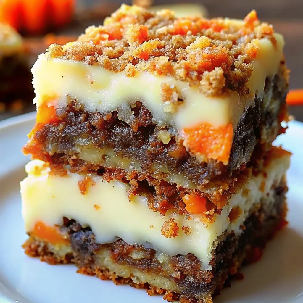 Easy carrot cake cream cheese bars – moist, spiced carrot cake with a creamy cheesecake swirl