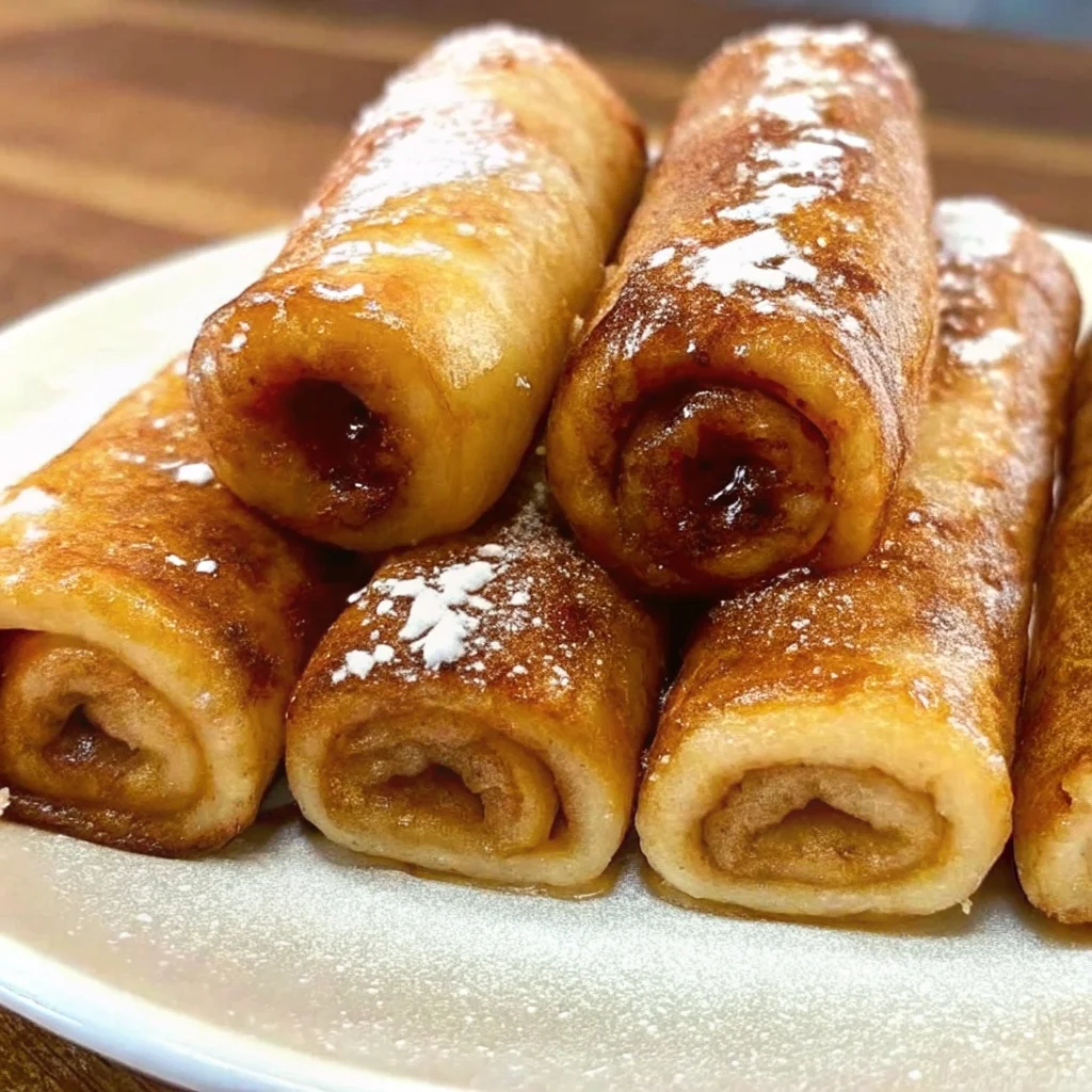 Easy cinnamon roll french toast roll-ups – golden fried bread rolls with cinnamon sugar filling