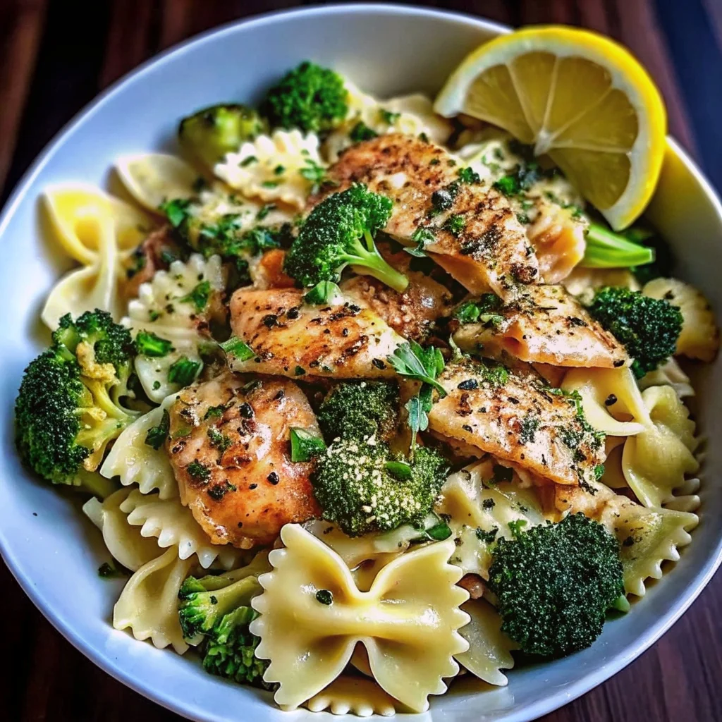 Easy cowboy butter lemon bowtie chicken with broccoli – creamy, buttery pasta with chicken and broccoli