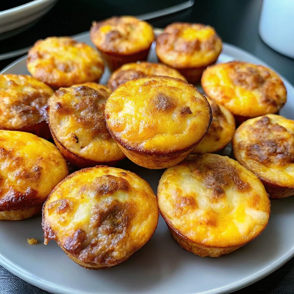 Easy mcgriddle bites – fluffy pancake muffin bites with sausage, cheddar cheese, and maple syrup