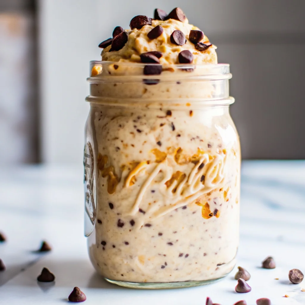 Easy cookie dough overnight oats – healthy, no-cook breakfast with chocolate chips and almond butter