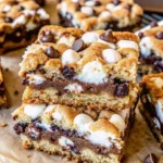 Easy s'mores cookie bars – chewy cookie bars with graham cracker crumbs, chocolate chips, and gooey marshmallows