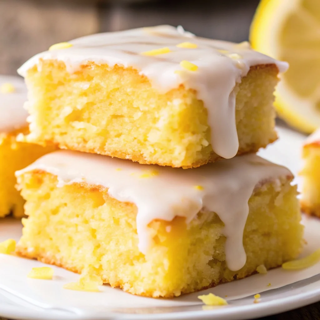 Easy lemon brownies – dense, fudgy, citrusy squares with a tangy lemon glaze