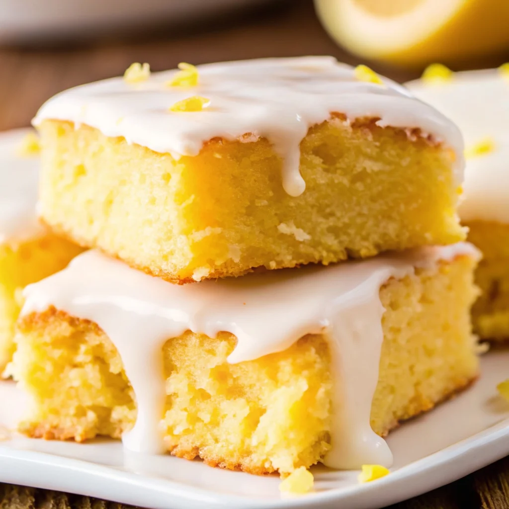 Easy lemon brownies – dense, fudgy, citrusy squares with a tangy lemon glaze