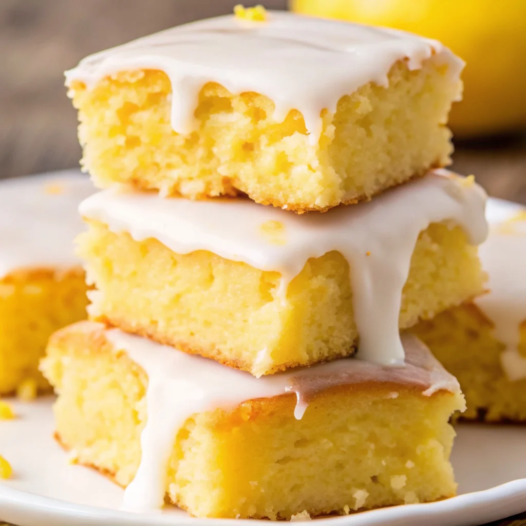 Easy lemon brownies – dense, fudgy, citrusy squares with a tangy lemon glaze