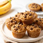 Easy healthy chocolate chip banana baked oatmeal muffins – wholesome grab-and-go breakfast with oats, banana, and chocolate chips