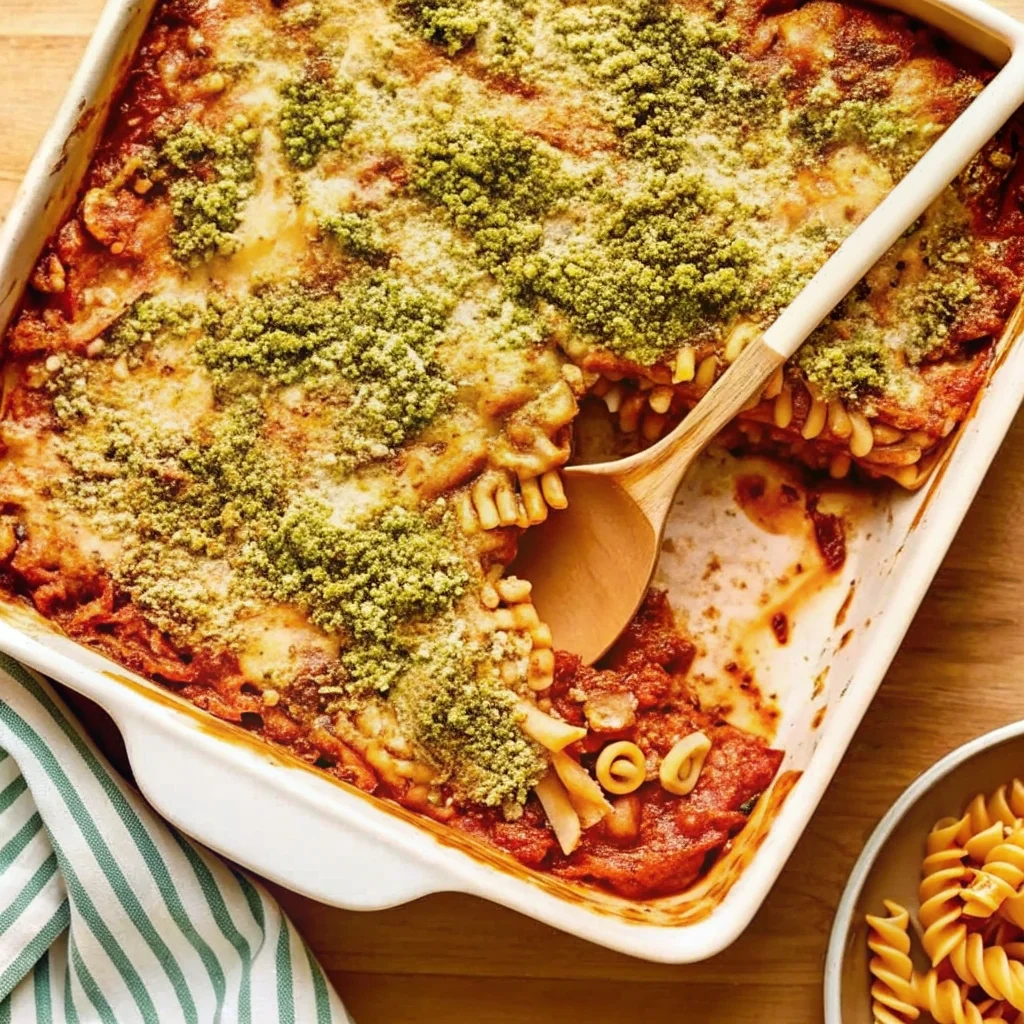 Easy chicken parmesan casserole – healthy, family-friendly, with whole-wheat pasta and crispy topping