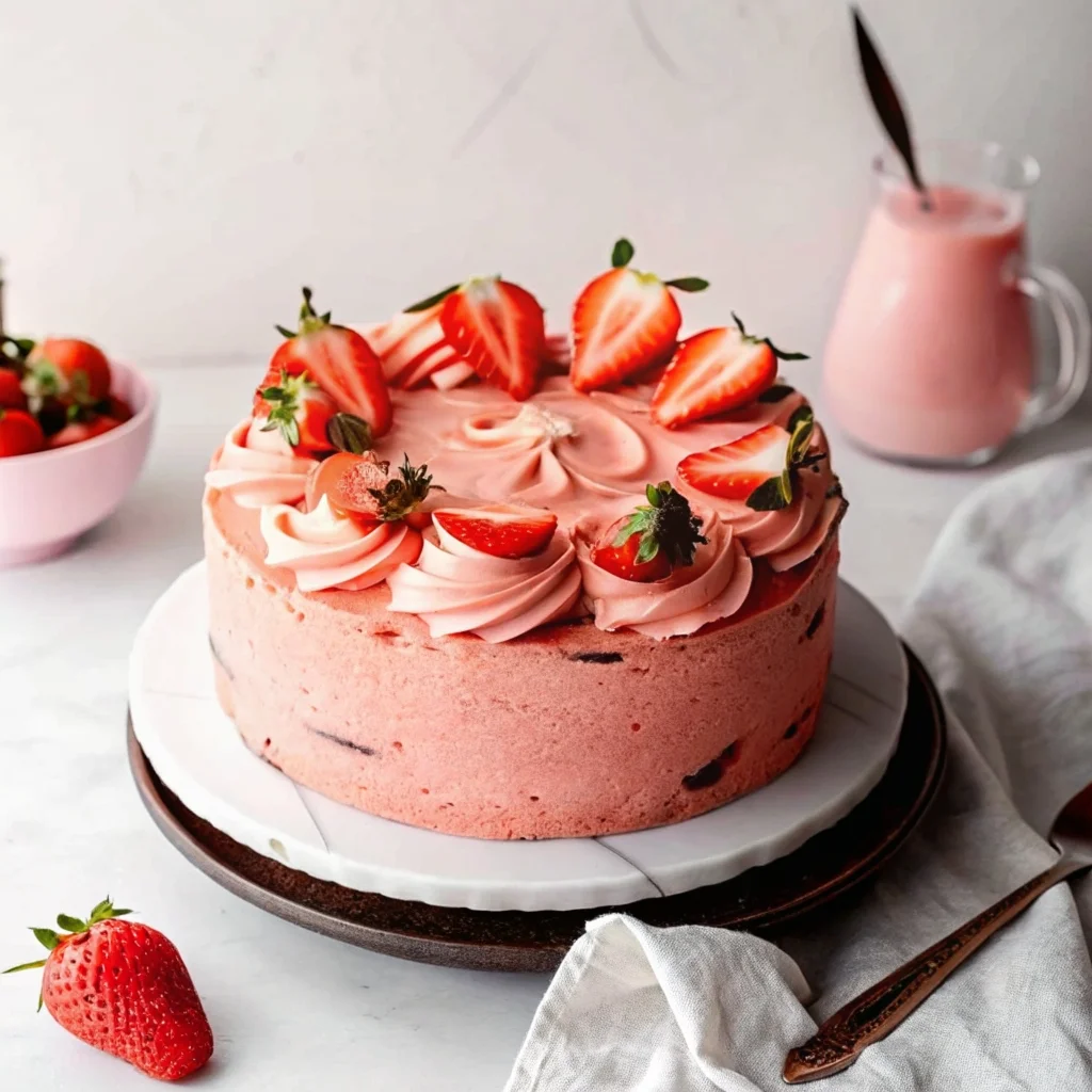Easy chocolate covered strawberry cake – moist chocolate layers with strawberry buttercream and chocolate ganache