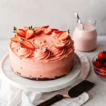 Easy chocolate covered strawberry cake – moist chocolate layers with strawberry buttercream and chocolate ganache