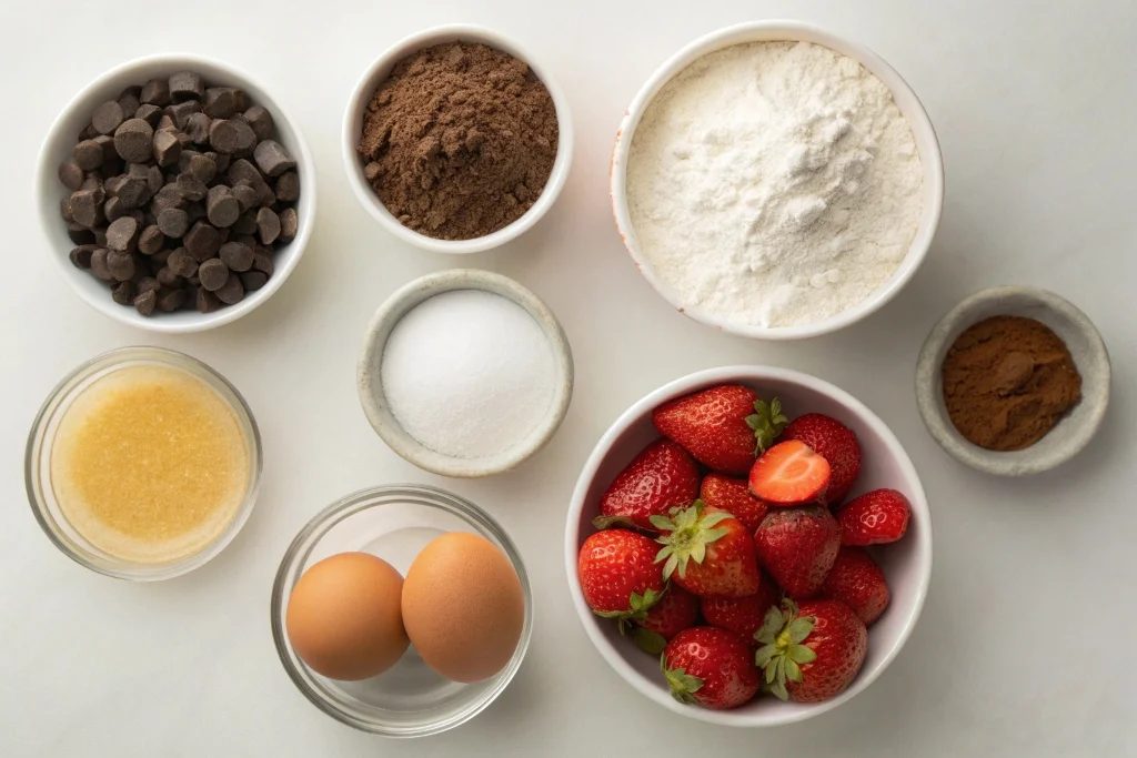Ingredients for easy chocolate covered strawberry cake