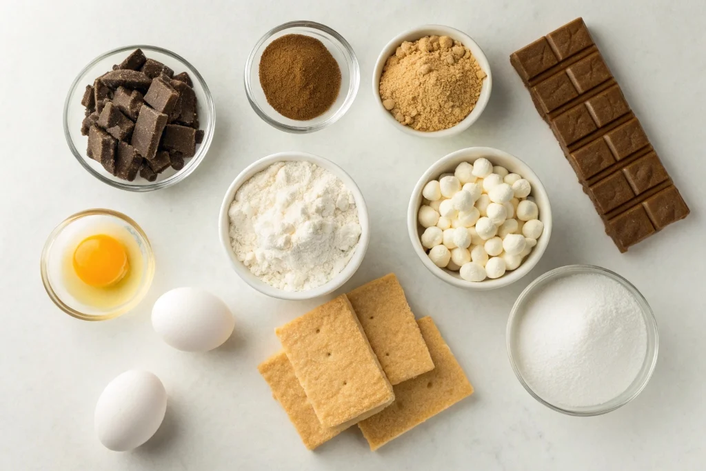 Ingredients for easy s'mores cookie bars
