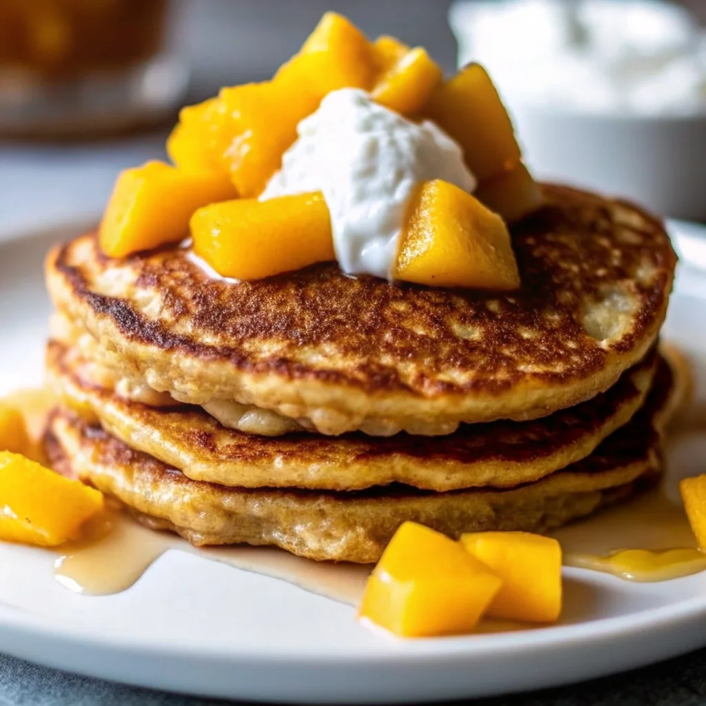 Easy mango pancakes – light, fluffy, studded with fresh mango chunks
