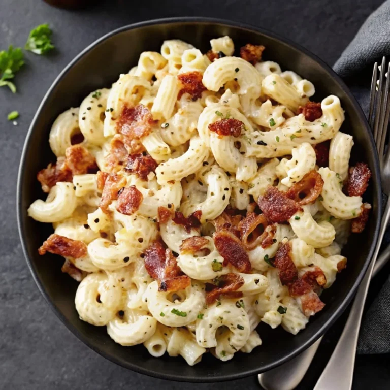 Easy bacon cheddar ranch pasta salad – creamy, cheesy, loaded with bacon, perfect for BBQs