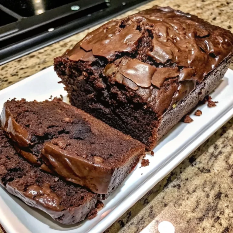 Easy hot fudge brownie bread – rich, fudgy chocolate loaf with chocolate chips and hot fudge drizzle