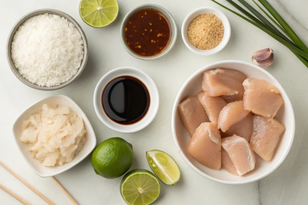 Ingredients for easy grilled thai coconut chicken skewers