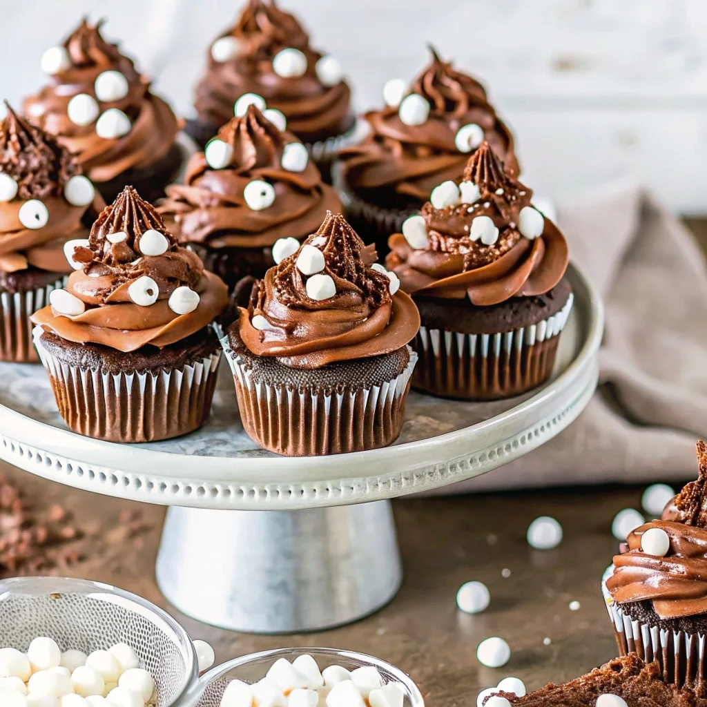 Easy mississippi mud cupcakes – chocolate cupcakes filled with marshmallow fluff, fudgy frosting, and ganache