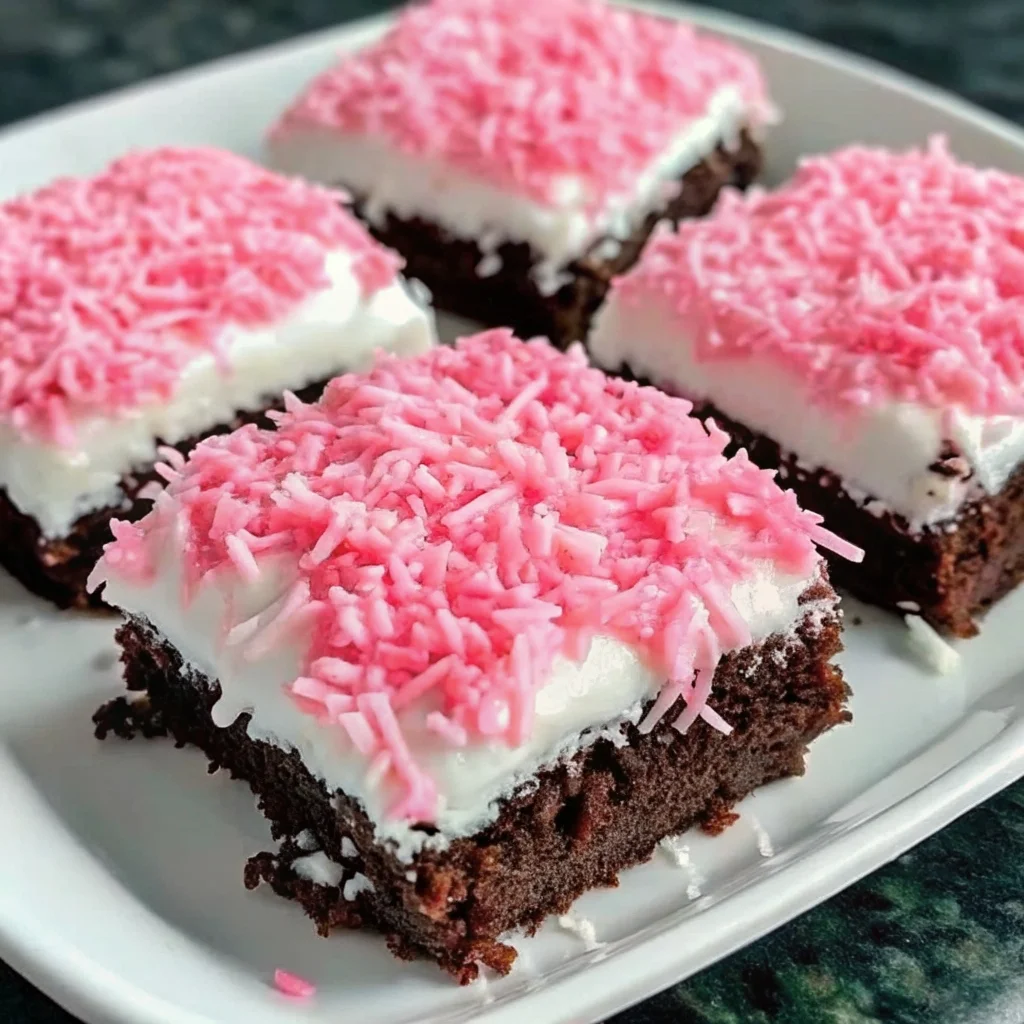 Easy Sno Ball Brownies – Fudgy, Nostalgic, Pink Coconut Topping in 55 Minute!