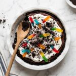 Oreo Dirt Pie Recipe - Oreo Dirt Pie Recipe served in a white bowl overhead view