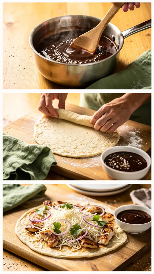 Step-by-step process for BBQ Chicken Flatbread Recipe