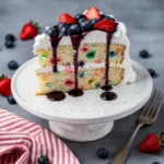 4th Of July Funfetti Poke Cake Recipe (Red White & Blue), easy 4th Of July Funfetti Poke Cake, homemade Funfetti Poke Cake, best 4th Of July cake recipe, how to make Funfetti Poke Cake