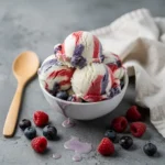 4th Of July No-Churn Red White & Blue Swirl Ice Cream Recipe (3 Ingredients), easy 4th Of July no-churn ice cream recipe, homemade red white and blue ice cream, best patriotic ice cream recipe, how to make no-churn red white and blue ice cream