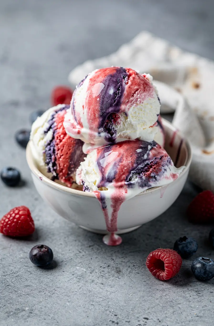 4th Of July No-Churn Red White & Blue Swirl Ice Cream Recipe (3 Ingredients) – finished dish