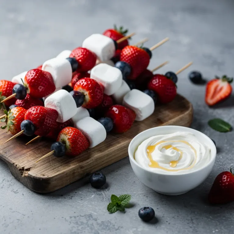4th Of July Patriotic Fruit Skewers with Cream Cheese Dip Recipe (Red White & Blue), easy patriotic fruit skewers recipe, homemade red white and blue fruit skewers, best 4th of July fruit skewers recipe, how to make patriotic fruit skewers with dip