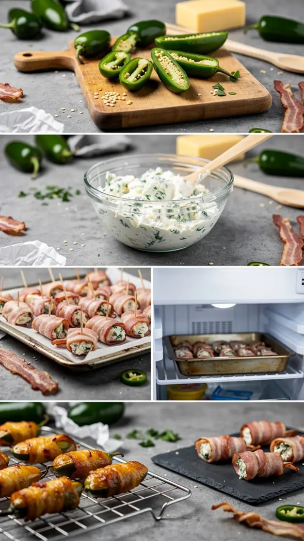 Step-by-step process for 4th of July Bacon-Wrapped Jalapeño Popper Bites Recipe